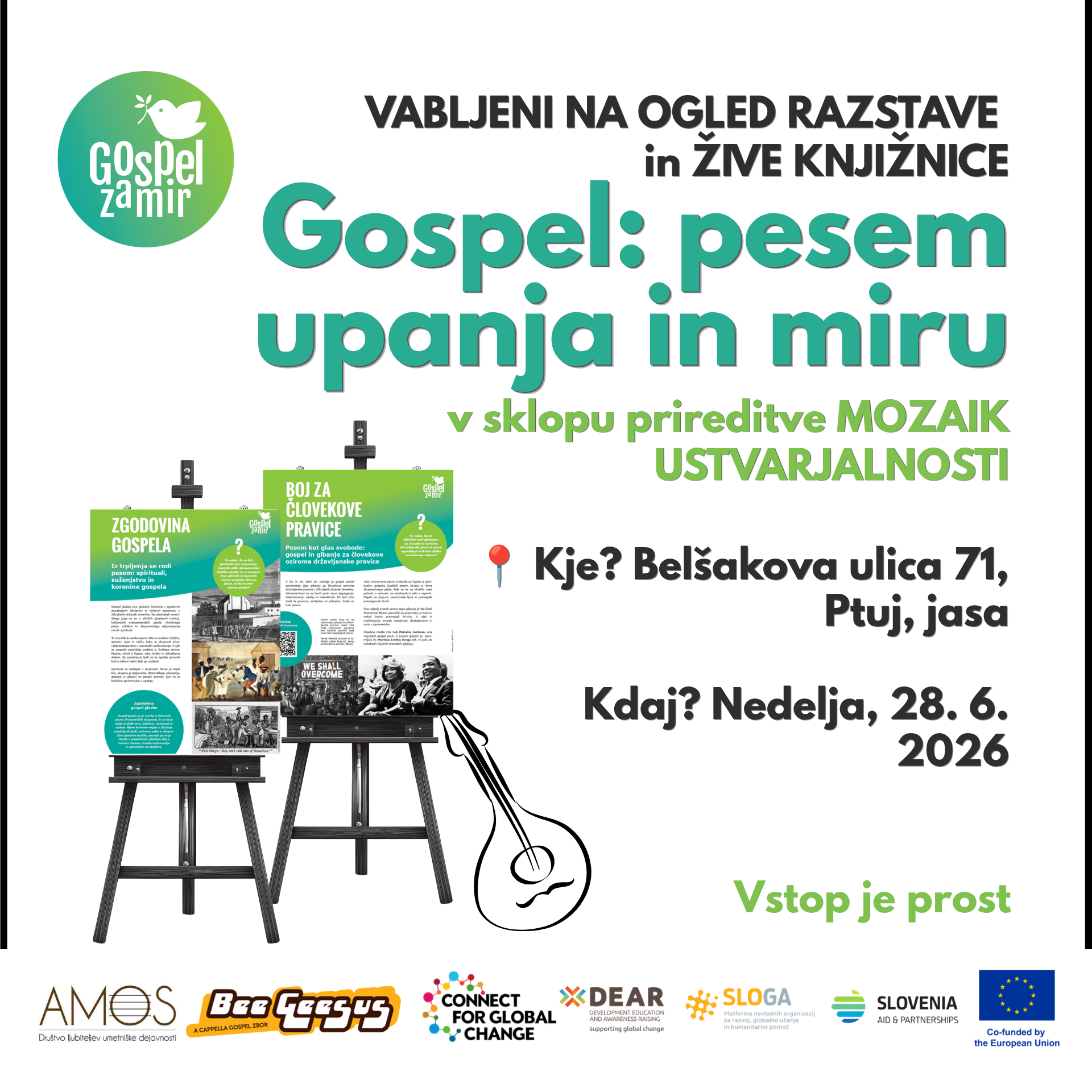 Vabilo na razstavo Gospel: pesem upanja in miru na Ptuju